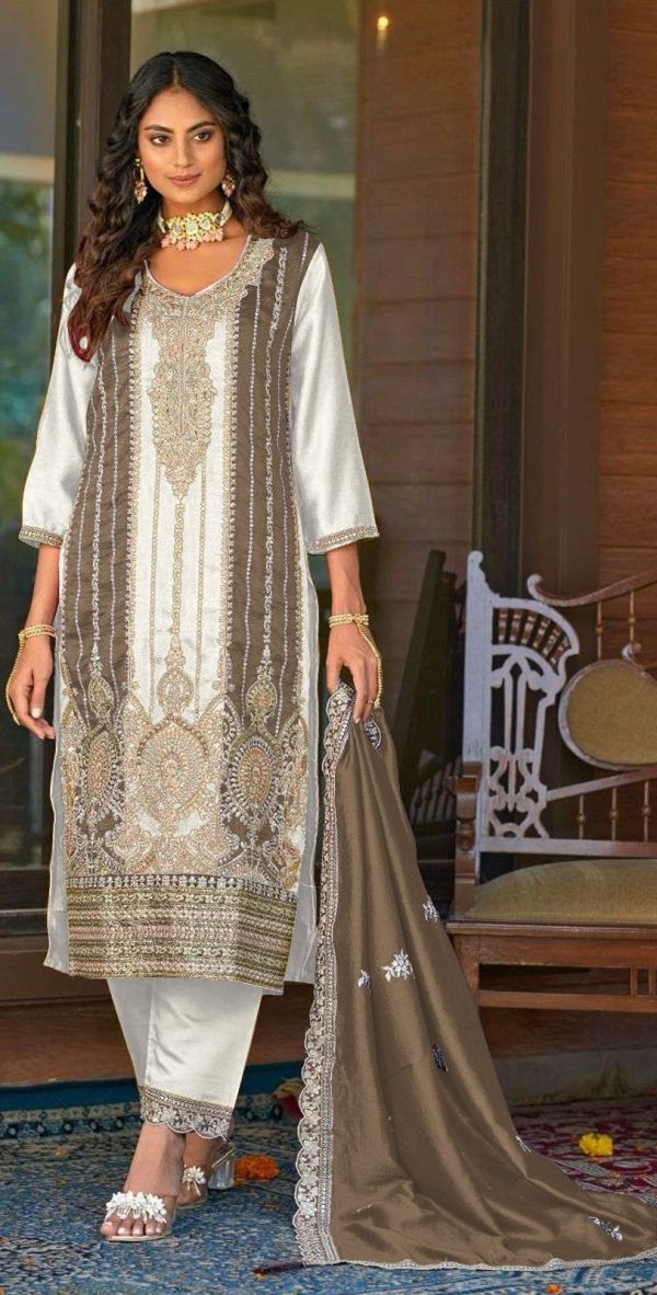 Grand White Vichitra Embroidery Codding Sequence Salwar Suit