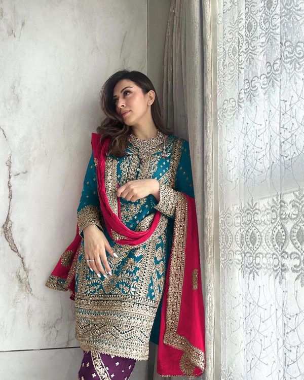 Hansika Motwani Blue Color Georgette Embroidery Salwar Suit