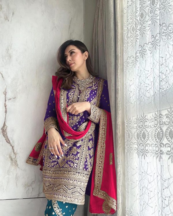 Hansika Motwani Violet Color Georgette Embroidery Salwar Suit