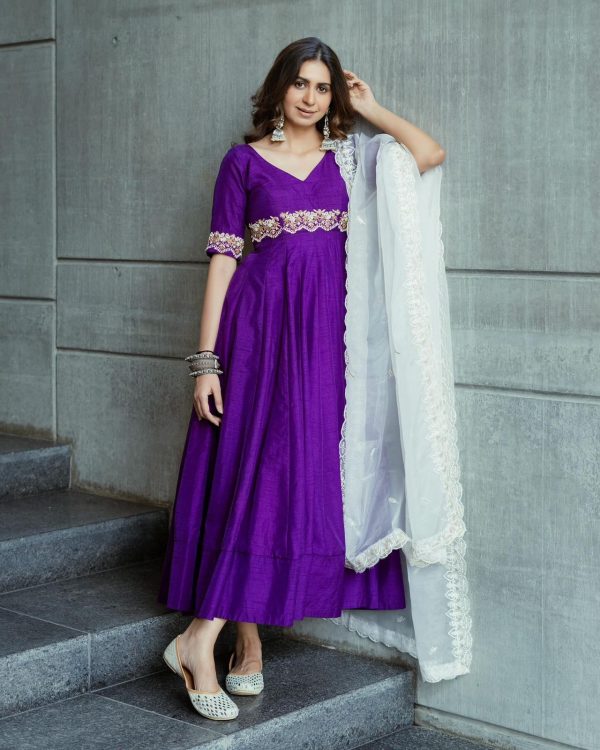 Mesmerizing Violet Color Phantom silk Thread Work Anarkali Suit