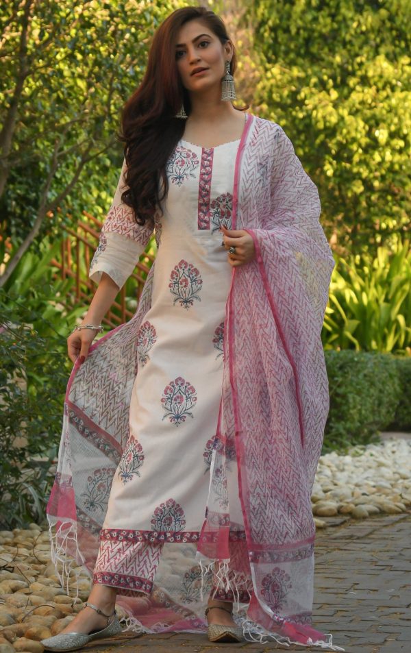 Mesmerizing White Color Viscose Cotton Printed Work Salwar Suit
