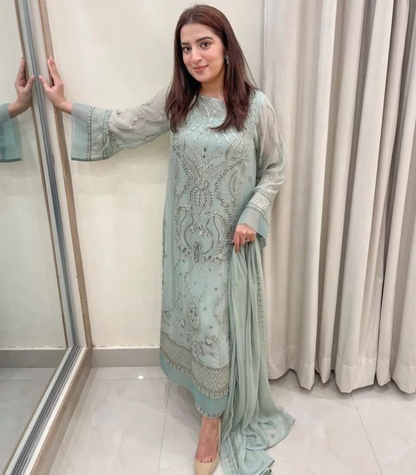 Nice Blue Grey Color Georgette Embroidery Sequence Salwar Suit
