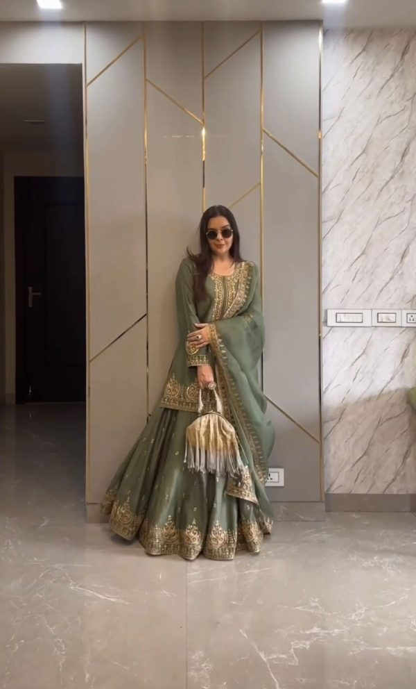 Nice Green Color Chinnon Silk Embroidery Sequence Salwar Suit