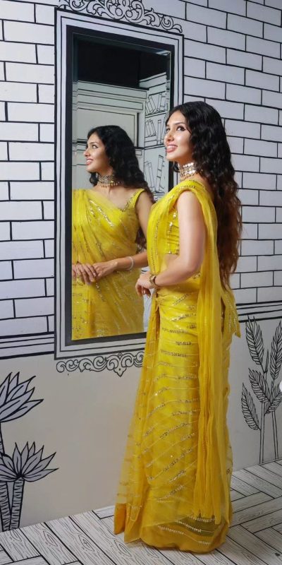 JR 614 Yellow Color Georgette Embroidery Sequence Tassels Saree Casual, Wedding, Festive, Events Expected Delivery 4-6 Working Days @1699/- | Bollywood Sarees, Creative Sarees, Designer Sarees, Embroidered Sarees, Ethnic Saree, Modern Digital sarees, Party Wear Sarees, Sarees
