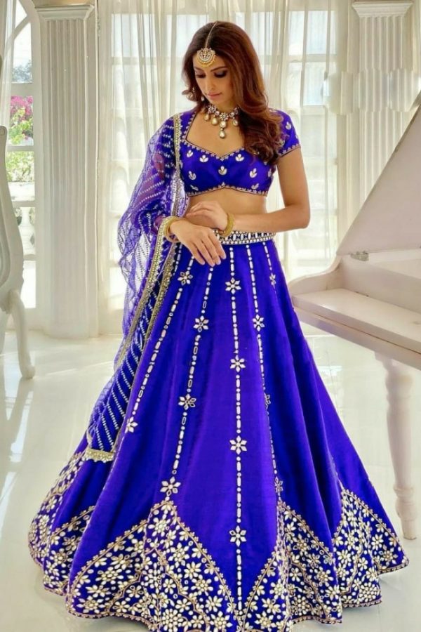 Perfect Royal Blue Silk Embroidery Amazing Print Lehenga Choli