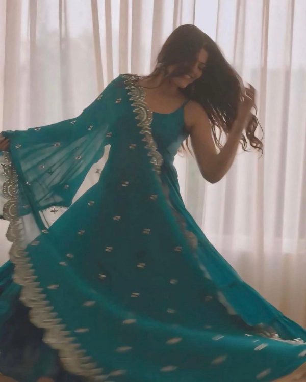 Pretty Blue Color Chinon Embroidery Sequence Anarkali Suit