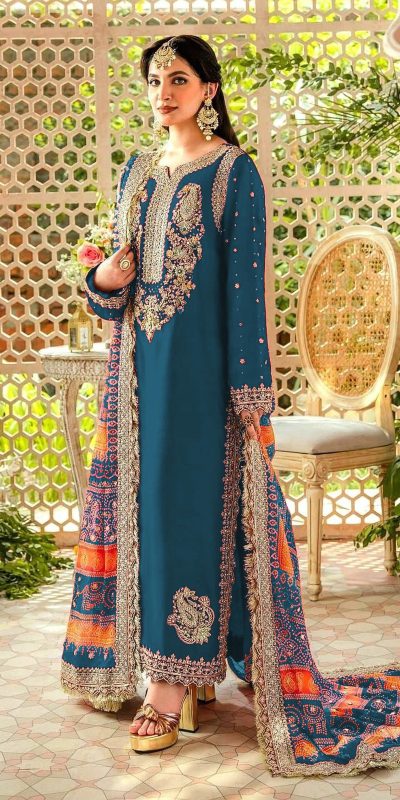 Pretty Blue Color Georgette Embroidery Sequence Salwar Suit