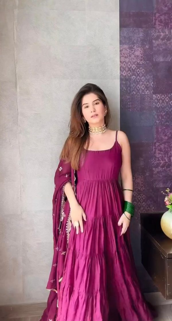 Pretty Purple Color Chinon Embroidery Sequence Anarkali Suit