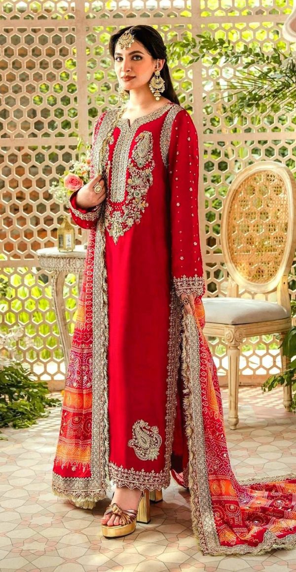 Pretty Red Color Georgette Embroidery Sequence Salwar Suit