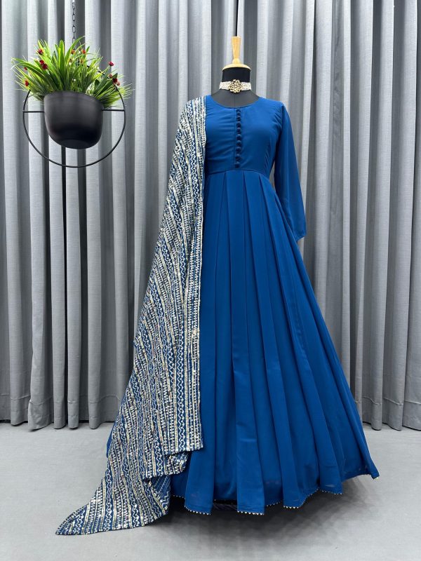 Special Blue Faux Georgette Thread With Sequence Anarkali Suit