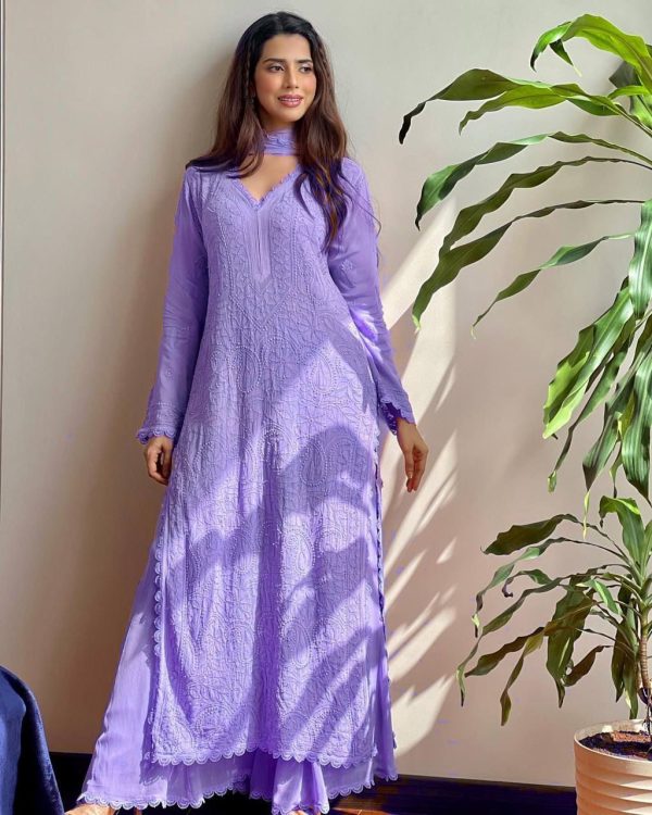 Special Violet Color Georgette Thread Embroidery Salwar Suit
