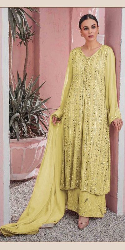 DS 001255 Yellow color Georgette Embroidered Sequence Salwar Suit Casual, Wedding, Party, Festive, Events . Expected Delivery 4-6 Working Days @1999/- | Casual Suits, Creative suits, Designer Suits, Palazzo Suits, Party Wear Suits, Patiala Suits, Salwar suit, Straight Suits