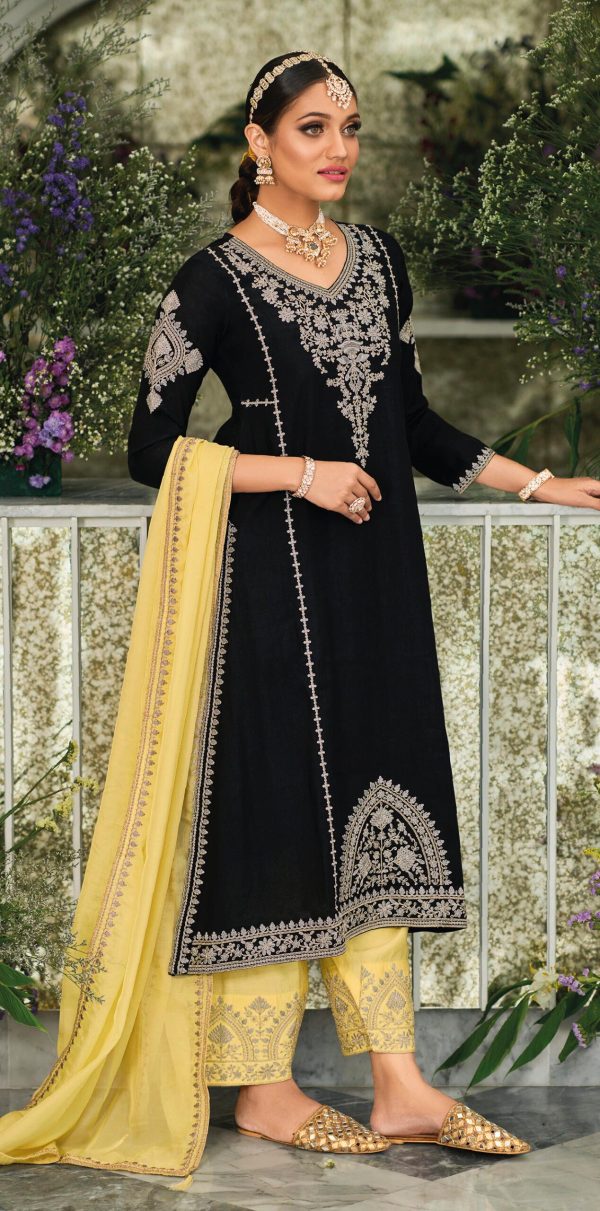 Stylish Black Color Georgette Chine Embroidered Work Salwar Suit