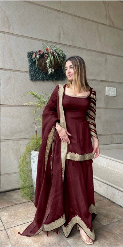 Sublime Maroon Color Faux Georgette Embroidery Salwar Suit