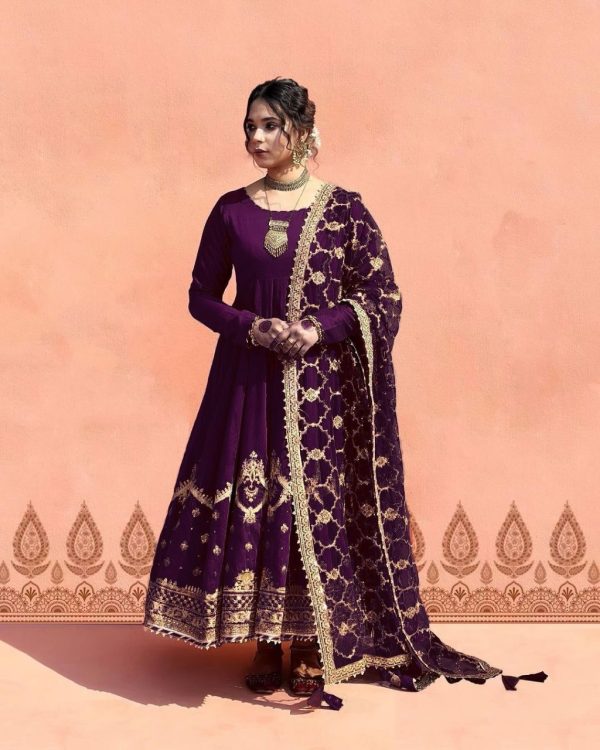 Alluring Purple Color Georgette Embroidery Sequence Salwar Suit