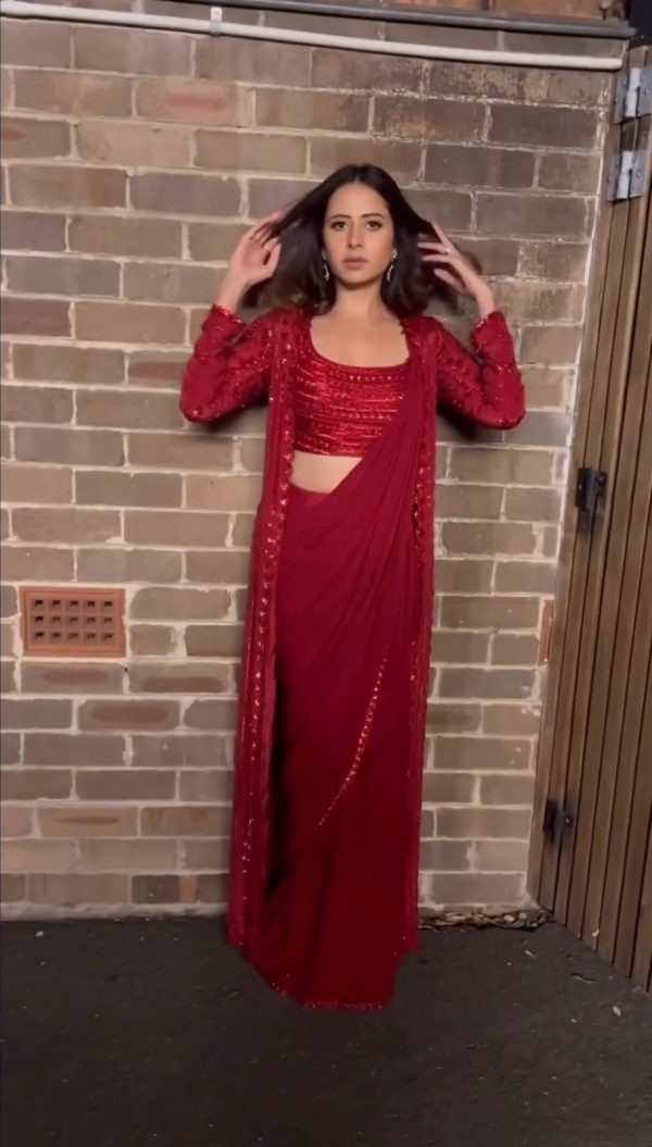 Alluring Red Color Georgette Thread Sequence Work Saree