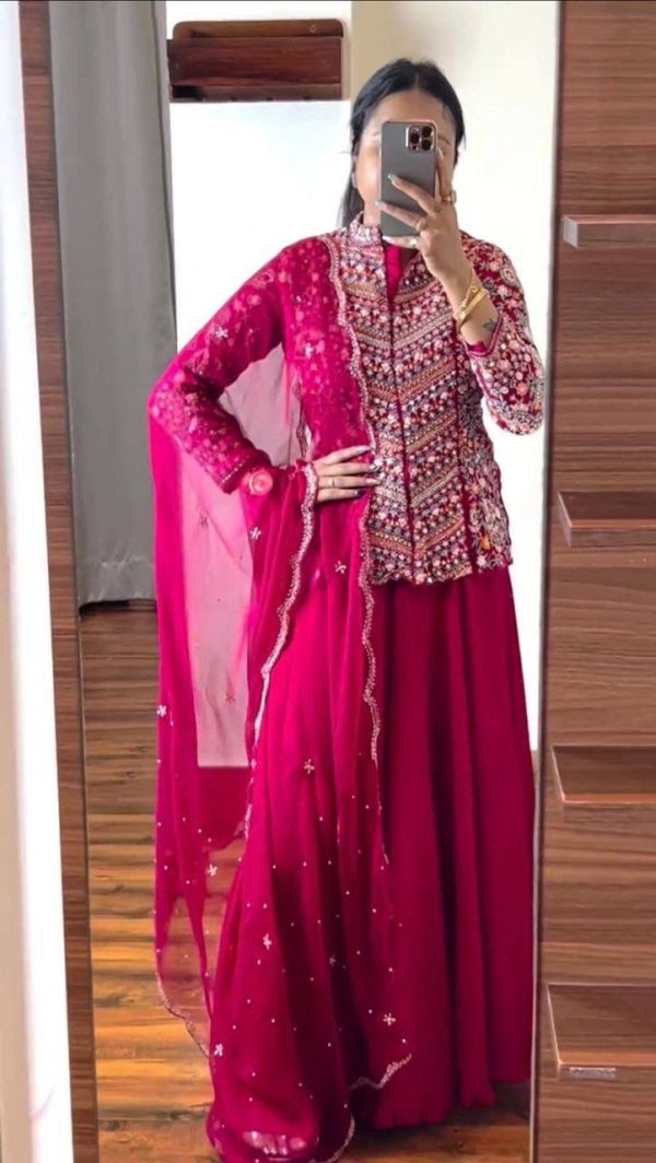 Beautiful Pink Color Georgette Embroidery Lehenga Choli