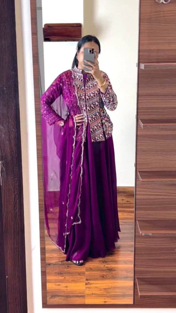 Beautiful Purple Color Georgette Embroidery Lehenga Choli