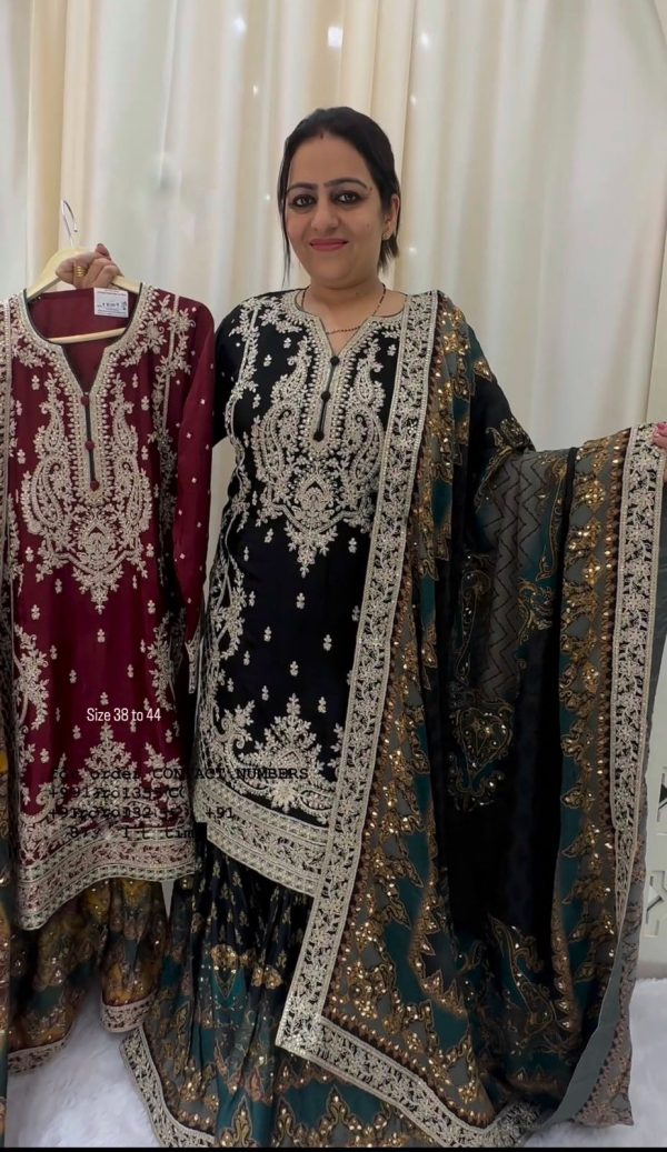 Elegant Black Color Georgette Embroidery Sequence Salwar Suit