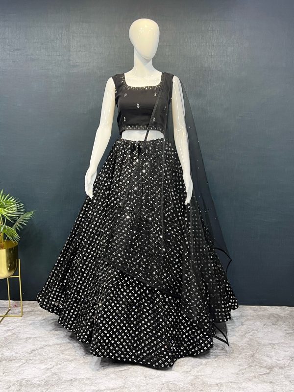 Grand Black Color Georgette Embroidery Work Lehenga Choli