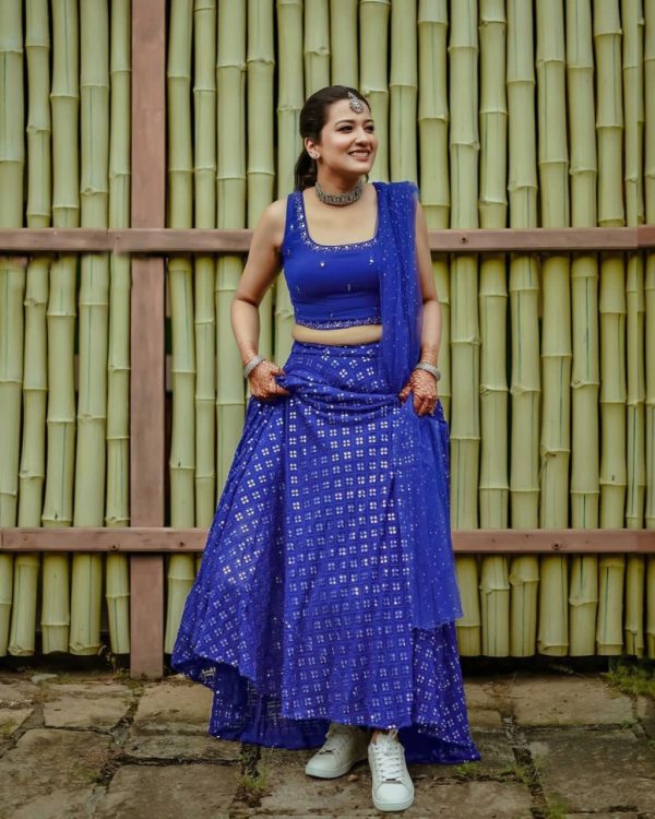 Grand Blue Color Georgette Embroidery Work Lehenga Choli