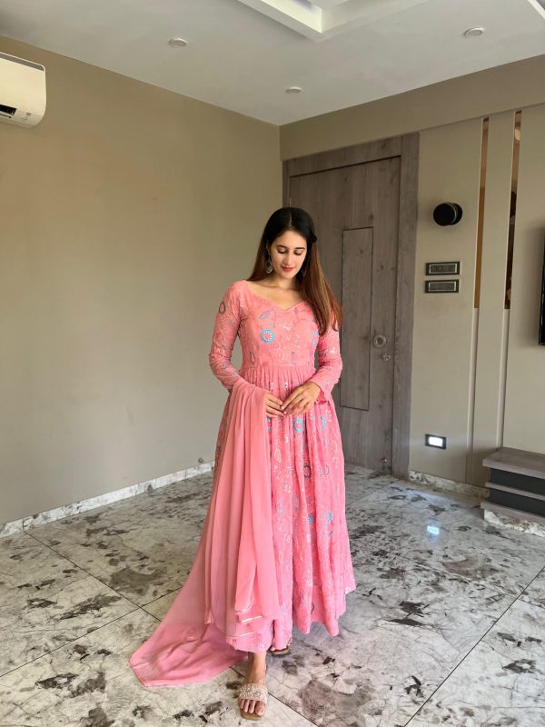 Grand Pink Color Georgette Sequence Embroidery Anarkali Suit