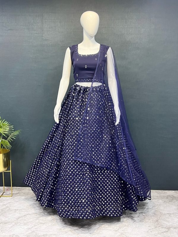 Grand Royal Blue Color Georgette Embroidery Lehenga Choli