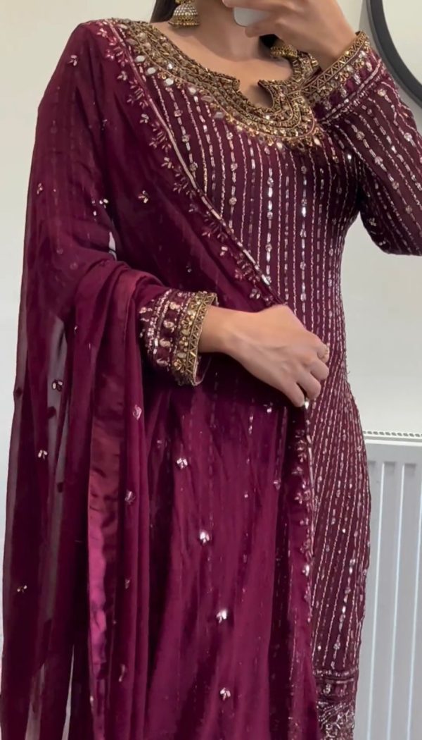 Peaceful Maroon Color Georgette Thread Sequence Salwar Suit