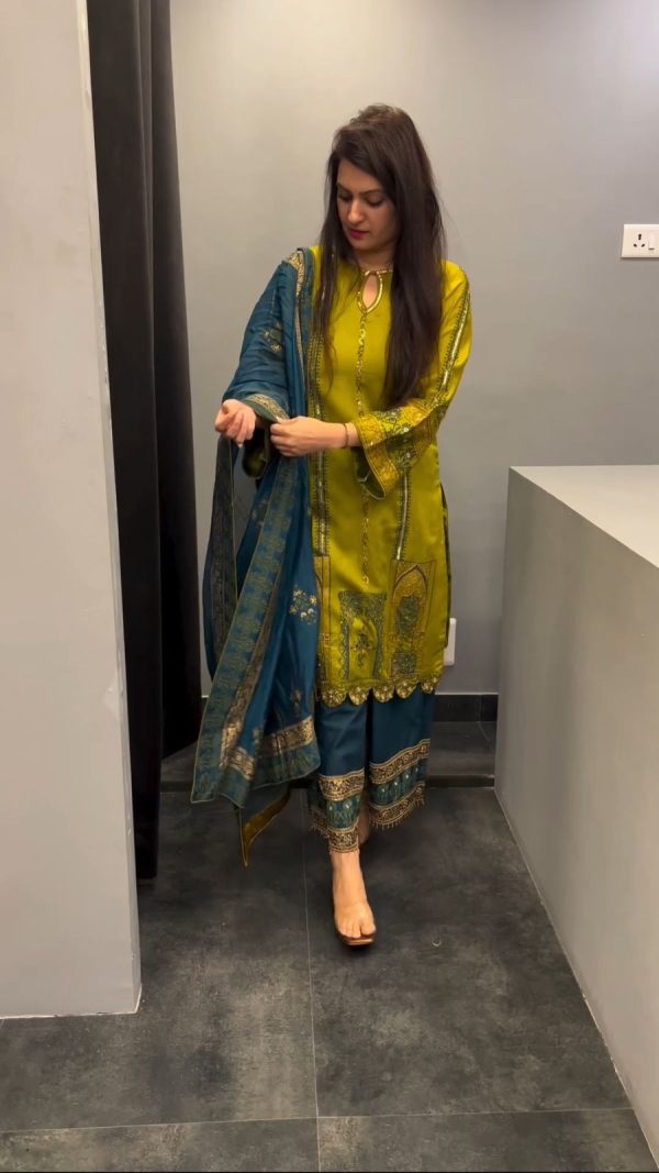 Pretty Yellow Color Roman Silk Sequence Embroidery Salwar Suit