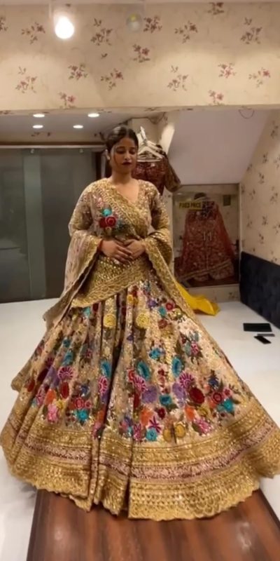 BD 1612 Golden Color Georgette Embroidered Sequins Lehenga Choli Casual, Wedding, Festive, Events Expected Delivery 4-6 Working Days @3449/- | Bollywood Lehenga, Creative Lehenga, Designer Lehenga, Embroidered Lehenga, Lehenga, Party Wear Lehenga