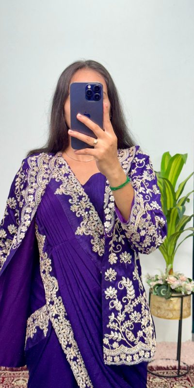 ST 1054 Royal Blue Color Chinon Embroidery Work Koti And Saree Casual, Wedding, Party, Festive, Events Etc. Expected Delivery 4-6 Working Days @2399/- | Bollywood Sarees, Creative Sarees, Designer Sarees, Embroidered Sarees, Ethnic Saree, Modern Digital sarees, Party Wear Sarees, Sarees