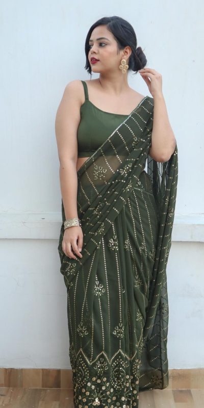 JR 609 Green Color Georgette Embroidery Sequence Saree Casual, Wedding, Festive, Events Expected Delivery 4-6 Working Days @1749/- | Bollywood Sarees, Creative Sarees, Designer Sarees, Embroidered Sarees, Ethnic Saree, Party Wear Sarees, Sarees