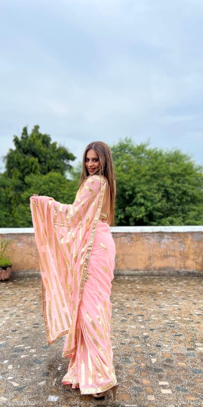 JR 610 Pink Color Georgette Embroidery Sequence Saree Casual, Wedding, Festive, Events Expected Delivery 4-6 Working Days @1749/- | Bollywood Sarees, Creative Sarees, Designer Sarees, Embroidered Sarees, Ethnic Saree, Party Wear Sarees, Sarees