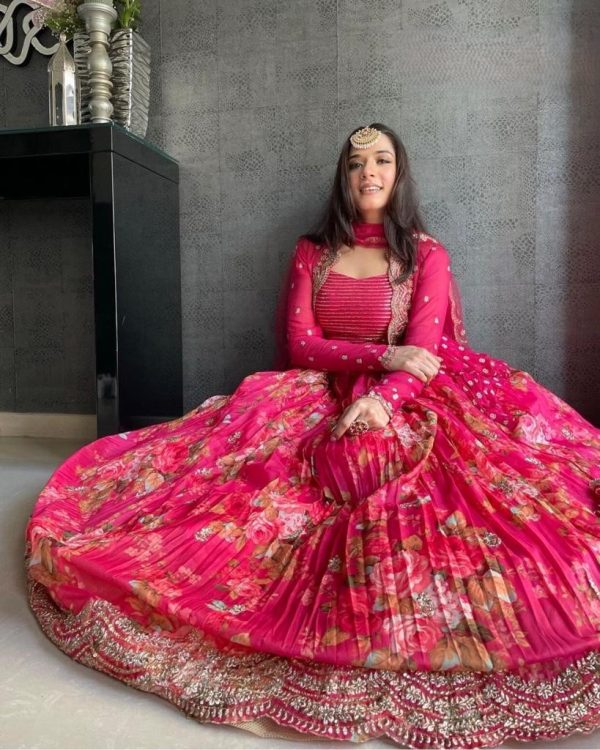 Grand Pink Color Georgette Silk Amazing Printed Lehenga Choli