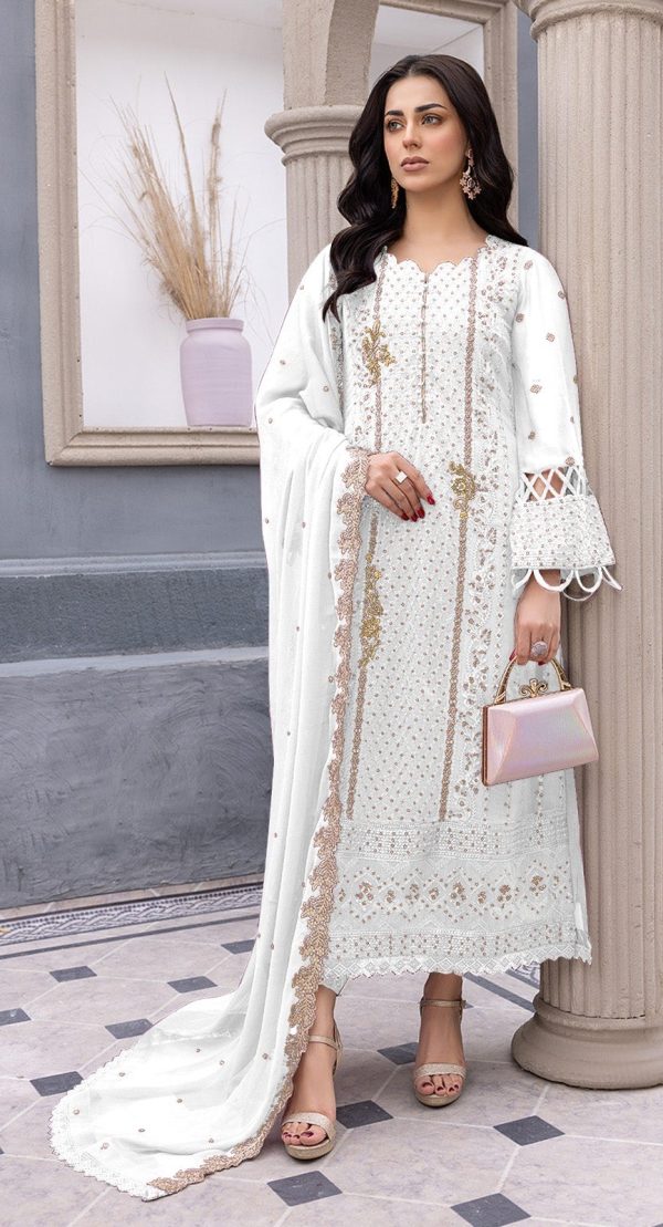 Grand White Color Sequence Georgette Embroidery Salwar Suit