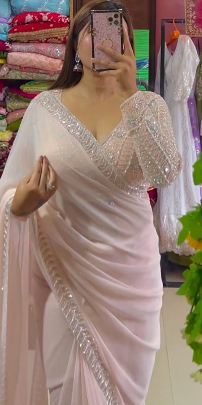 KD 498 Light Pink Color Faux Georgette Thread Sequence Work Saree Casual, Party Wear, Wedding, Events Etc. Expected Delivery 4-6 Working Days @1799/- | Bollywood Sarees, Creative Sarees, Designer Sarees, Embroidered Sarees, Ethnic Saree, Modern Digital sarees, Party Wear Sarees, Sarees