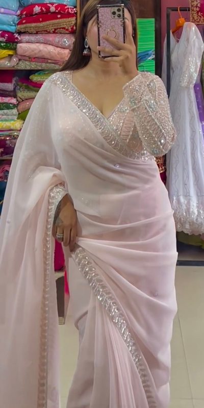 KD 498 Light Pink  Color Faux Georgette Thread Sequence Work Saree Casual, Party Wear, Wedding, Events Etc. Expected Delivery 4-6 Working Days @1799/- | Bollywood Sarees, Creative Sarees, Designer Sarees, Embroidered Sarees, Ethnic Saree, Modern Digital sarees, Party Wear Sarees, Sarees