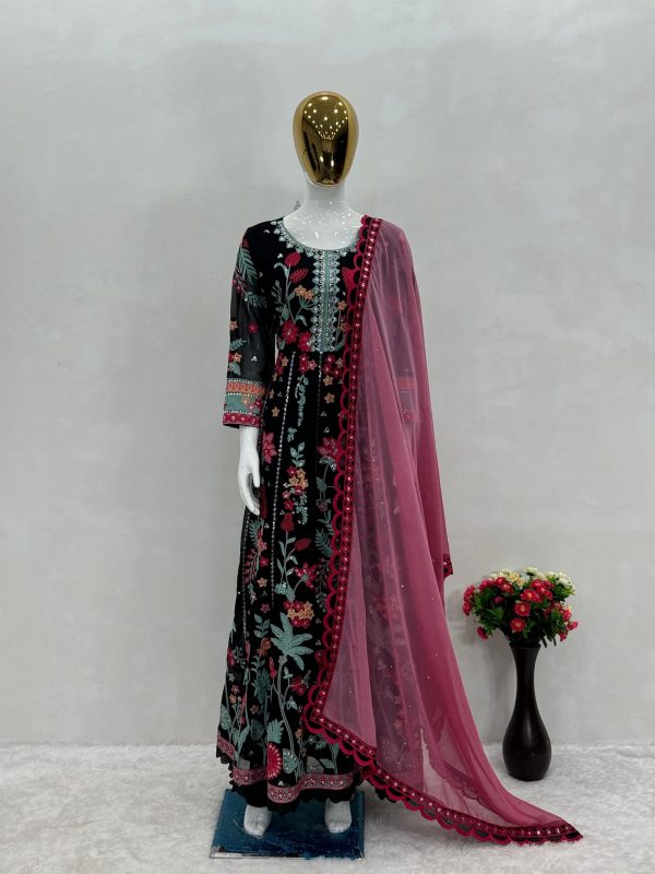 Perfect Black Color Georgette Embroidered Sequence Salwar Suit
