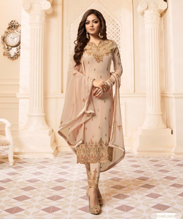 Perfect Cream Color Heavy Georgette Embroidery Salwar Suit