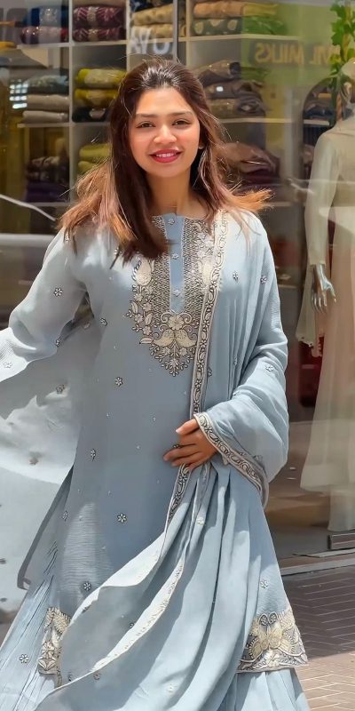 Perfect Sky Blue Georgette Embroidery Sequence Salwar Suit