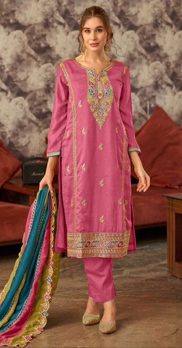 Pretty Pink Vichitra Embroidery Codding Sequence Salwar Suit