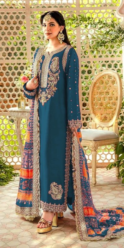 Sightly Blue Color Georgette Embroidery Work Salwar Suit