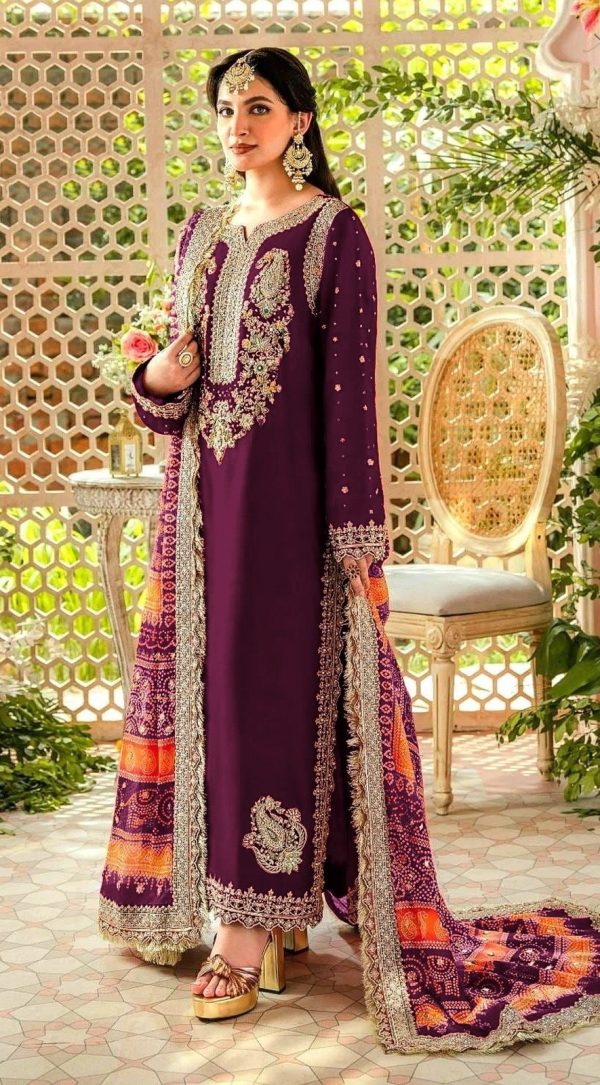 Sightly Purple Color Georgette Embroidery Work Salwar Suit