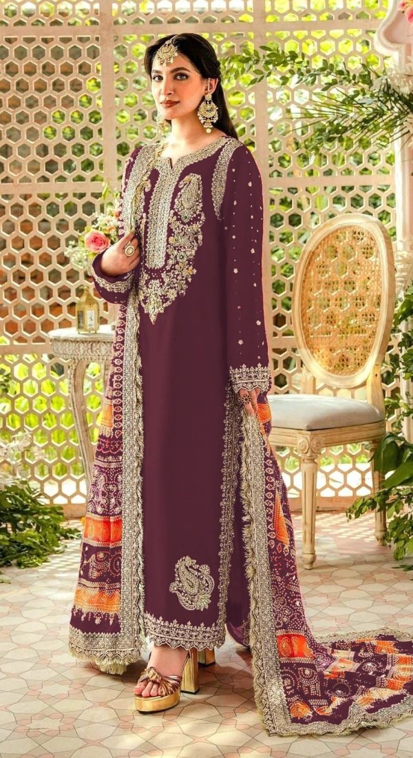 Sightly Wine Color Georgette Embroidery Work Salwar Suit