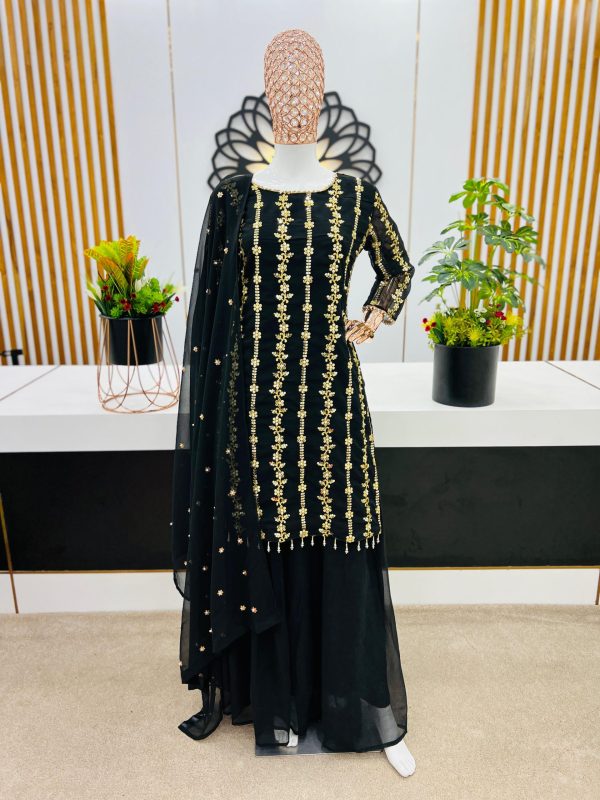 Aglow Black Color Georgette Sequence Embroidery Salwar Suit