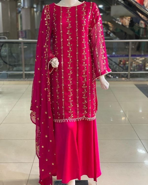 Aglow Pink Color Georgette Sequence Embroidery Salwar Suit