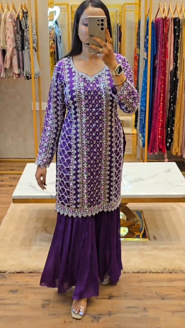 Aglow Violet Color Chinon Silk Thread With Sequence Salwar Suit