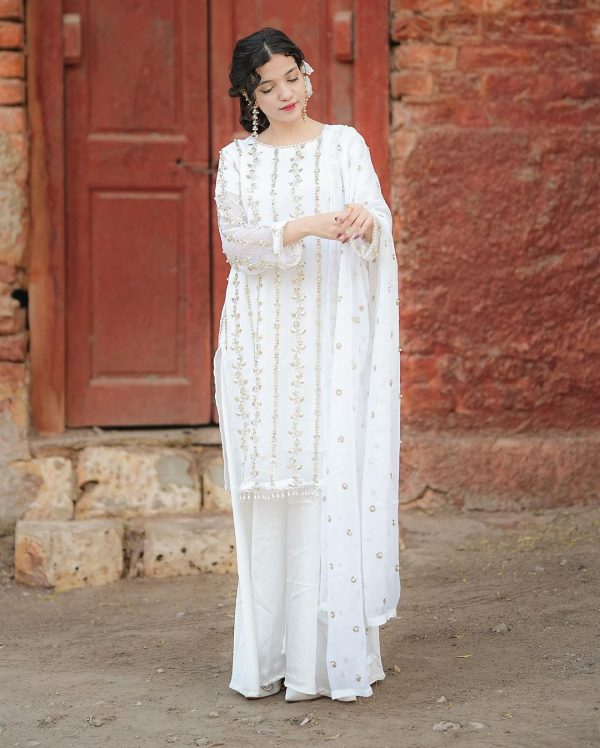 Aglow White Color Georgette Sequence Embroidery Salwar Suit