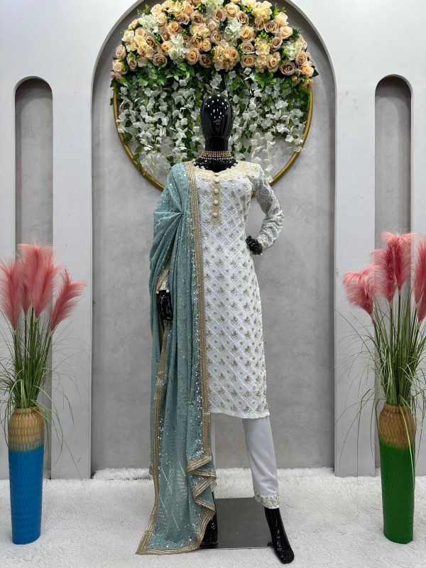 Classic Firozi Color Georgette Thread Sequence Salwar Suit