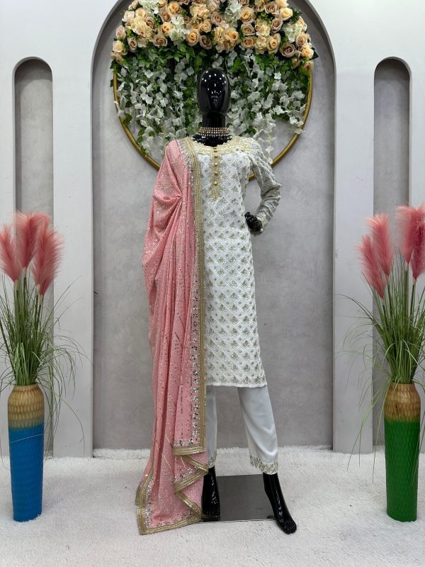 Classic Pink Color Georgette Thread Sequence Salwar Suit